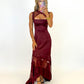 Bordeaux Evening Lace Maxi Dress
