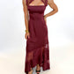 Bordeaux Evening Lace Maxi Dress