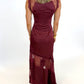 Bordeaux Evening Lace Maxi Dress