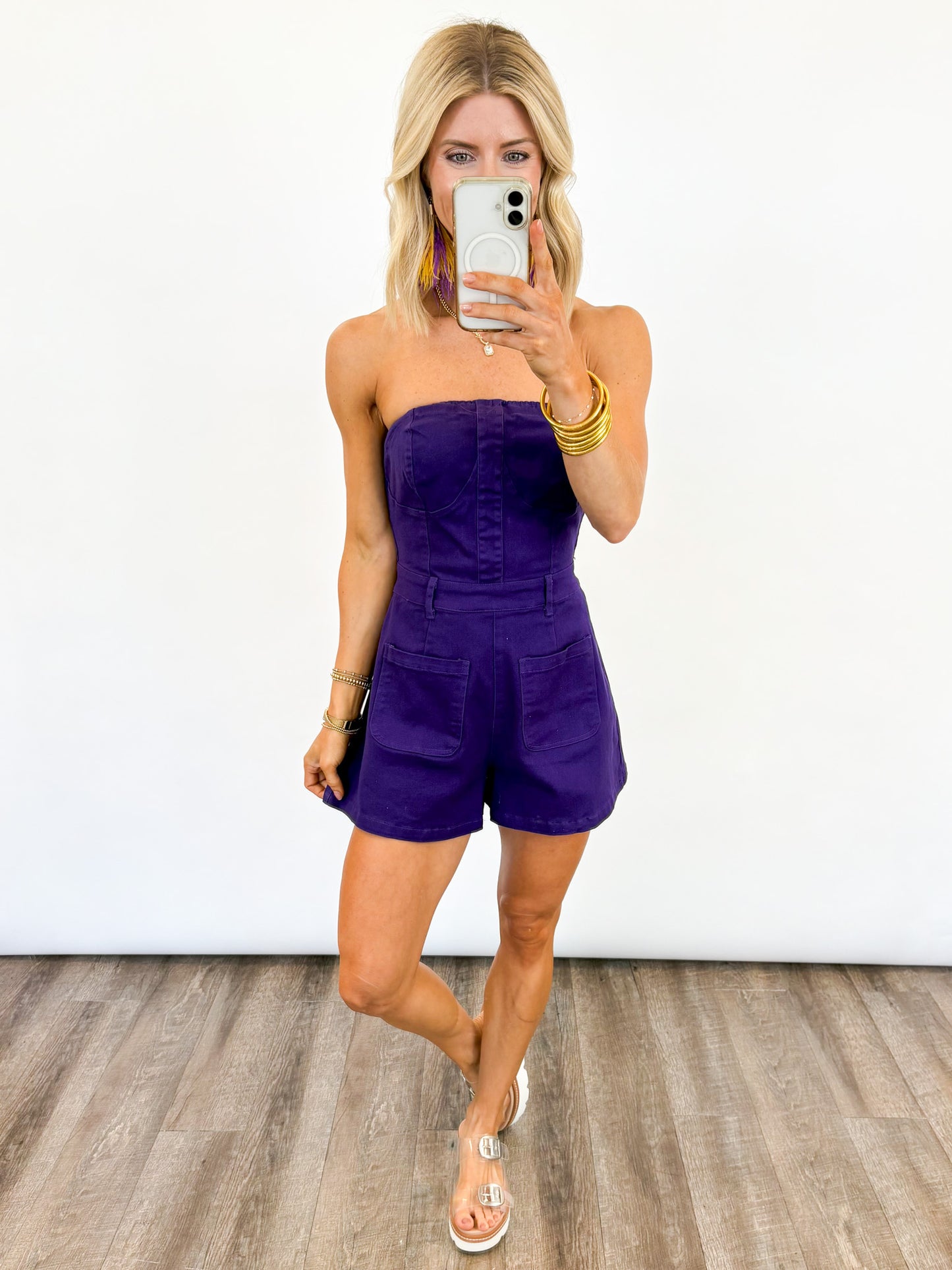 Purple Victory Strapless Romper