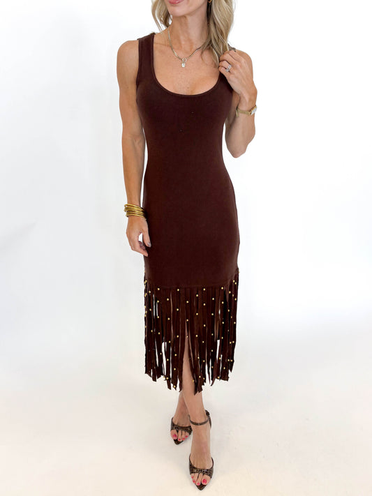 Midnight in Mocha Fringe Dress