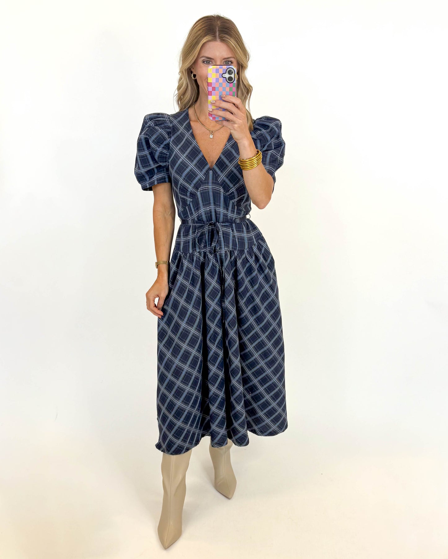 Blue Belle Plaid Maxi Dress