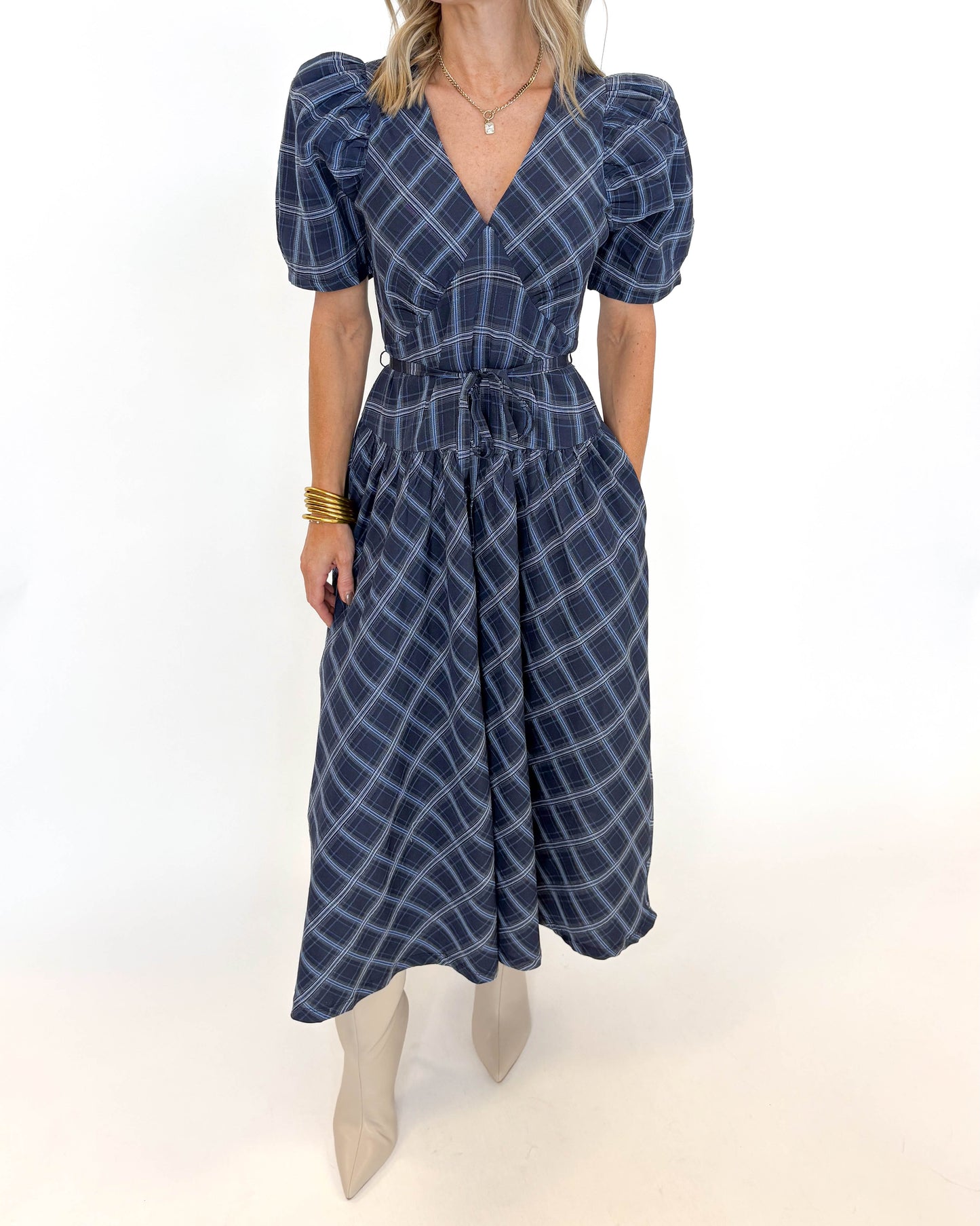 Blue Belle Plaid Maxi Dress
