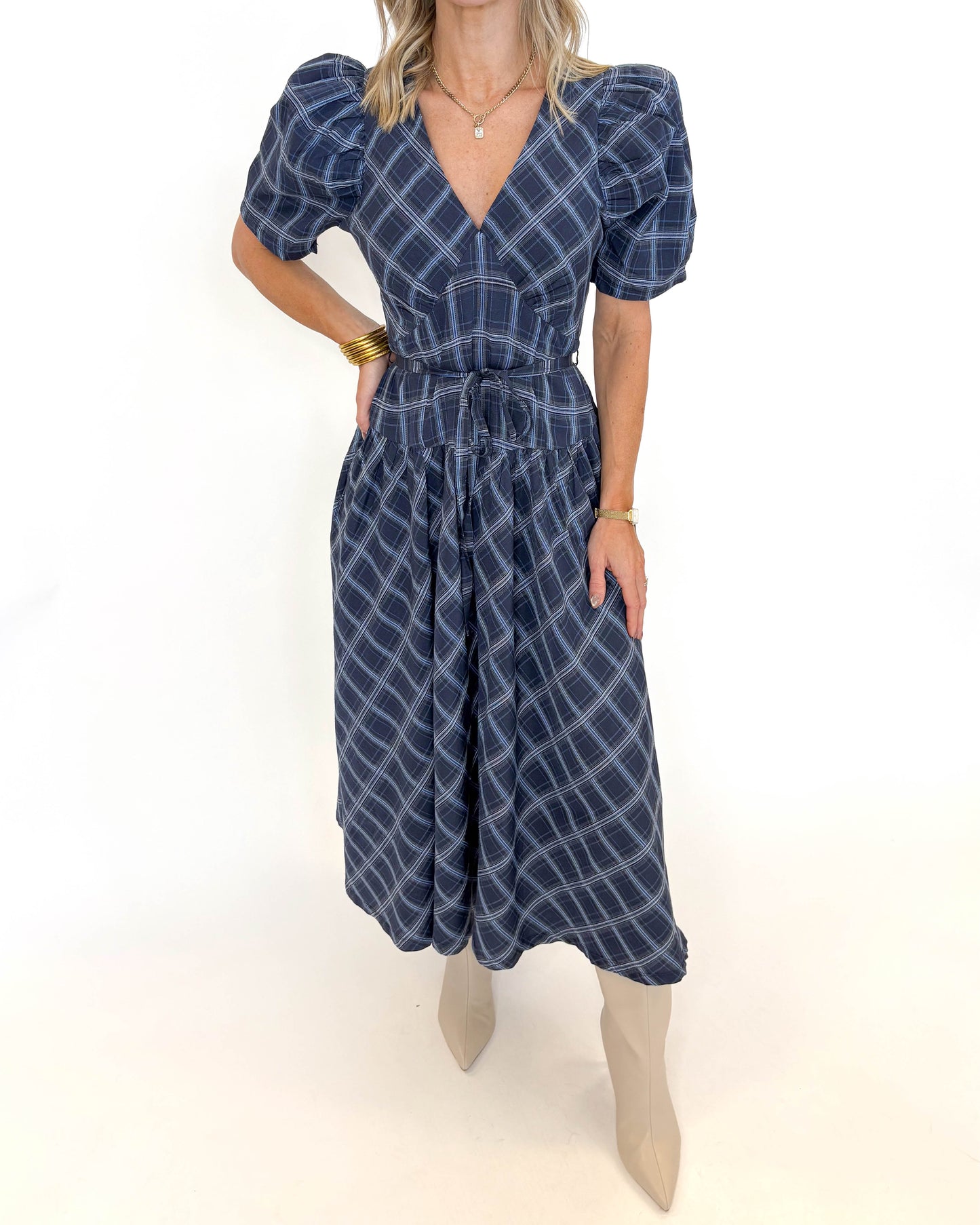 Blue Belle Plaid Maxi Dress