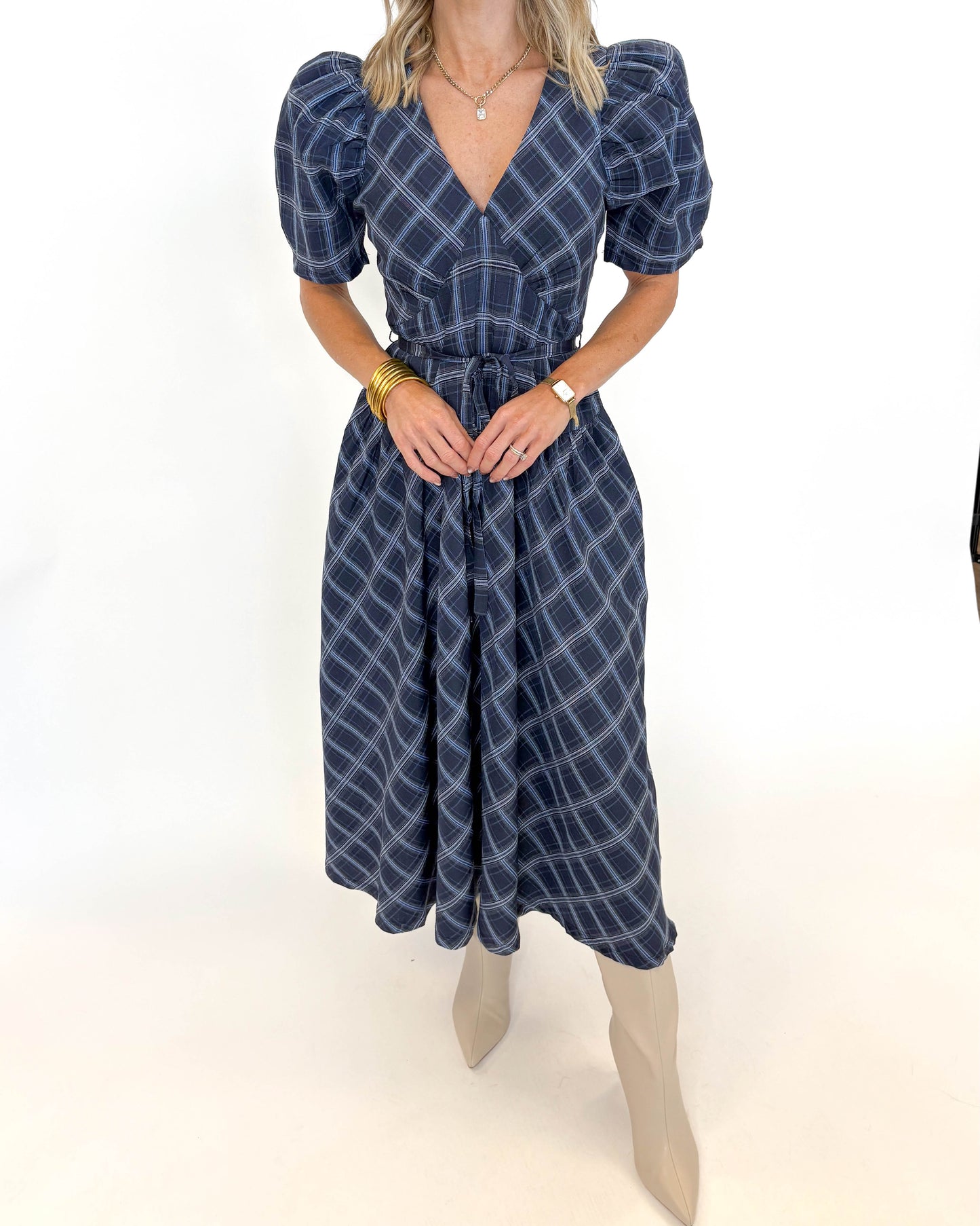 Blue Belle Plaid Maxi Dress