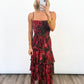 Scarlet Bloom Tiered Midi Dress