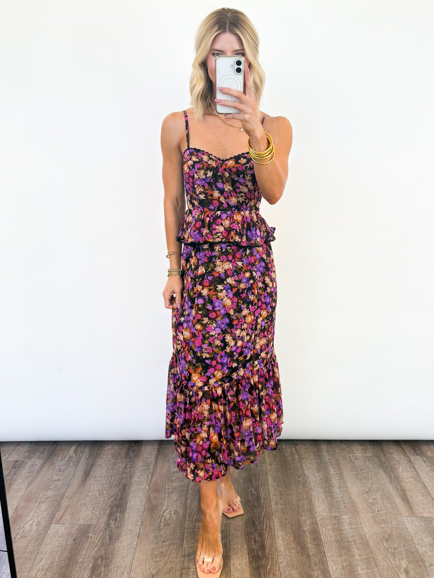 Midnight Bloom Ruffle Dress