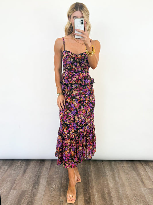 Midnight Bloom Ruffle Dress