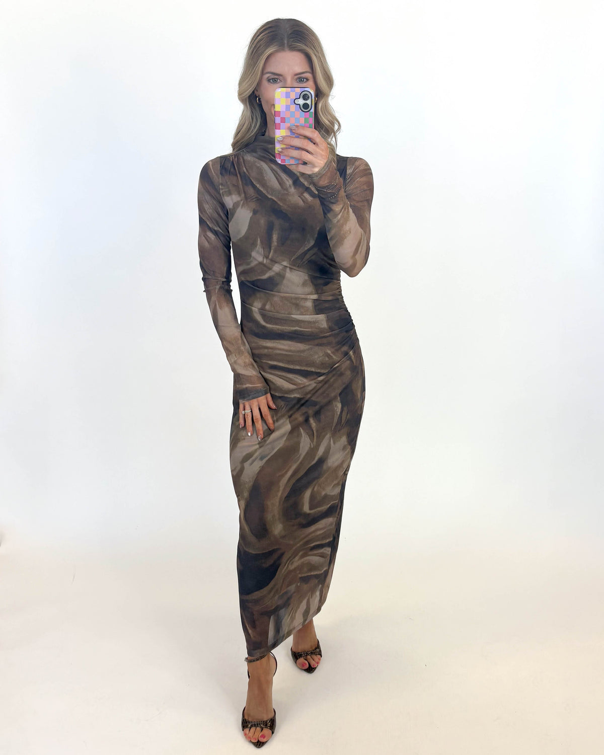 Mocha Marble Mesh Dress