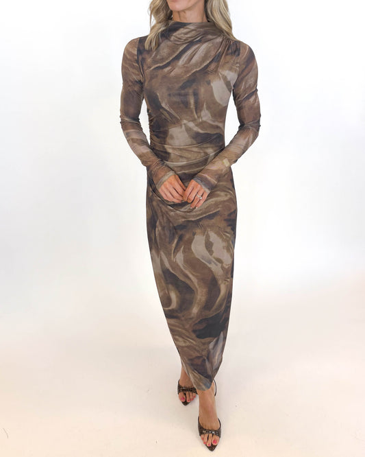 Mocha Marble Mesh Dress