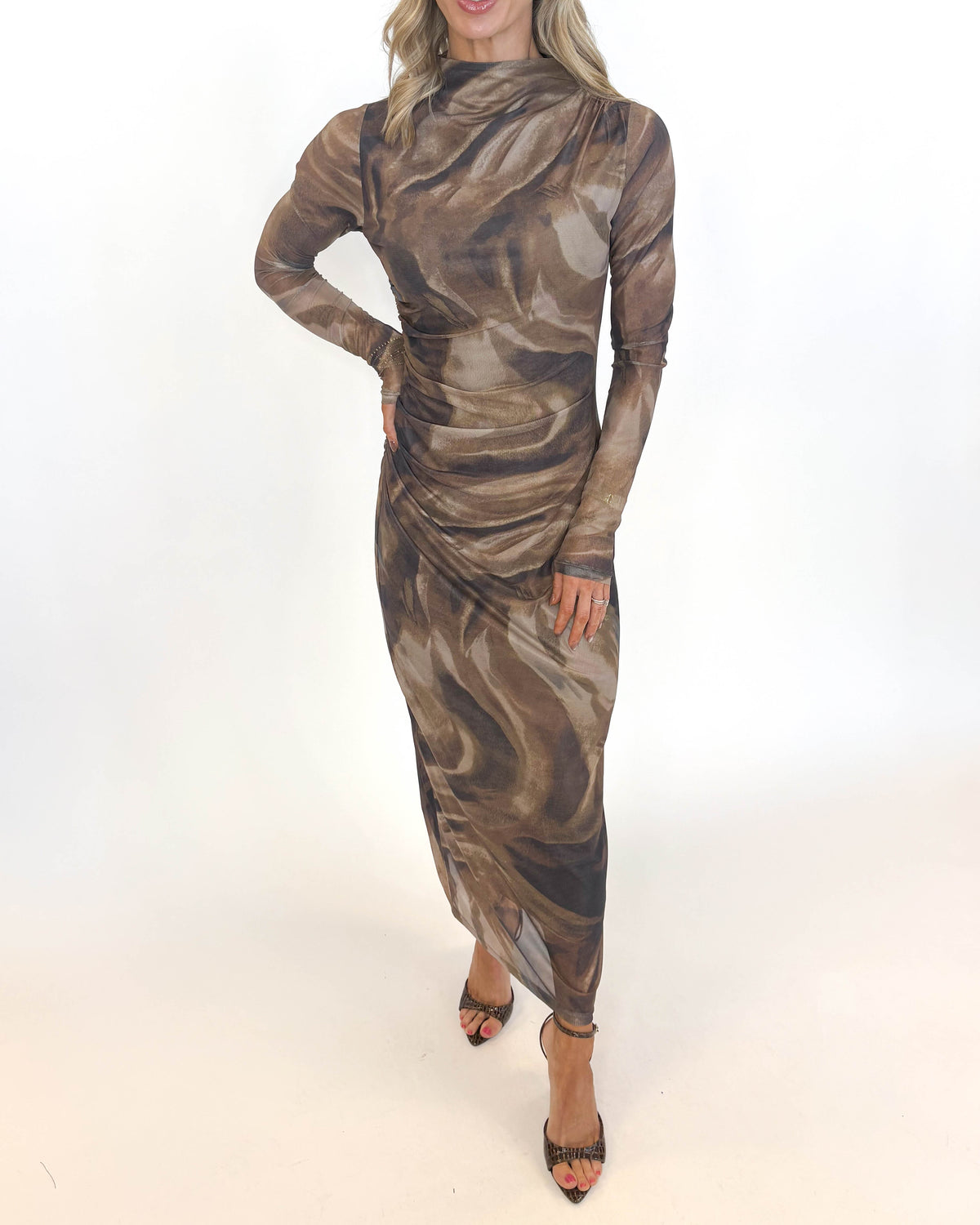 Mocha Marble Mesh Dress
