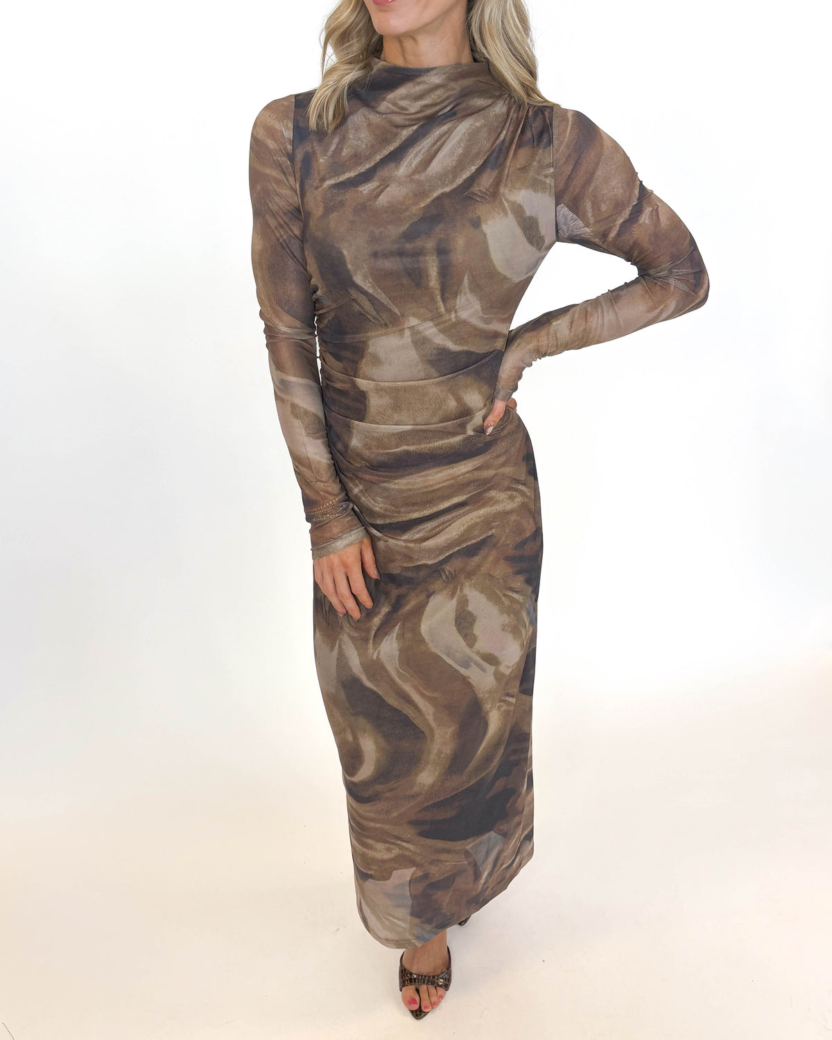 Mocha Marble Mesh Dress
