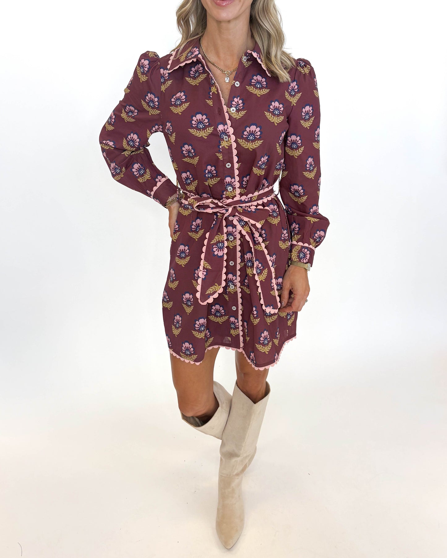 Plum Petals Shirt Dress