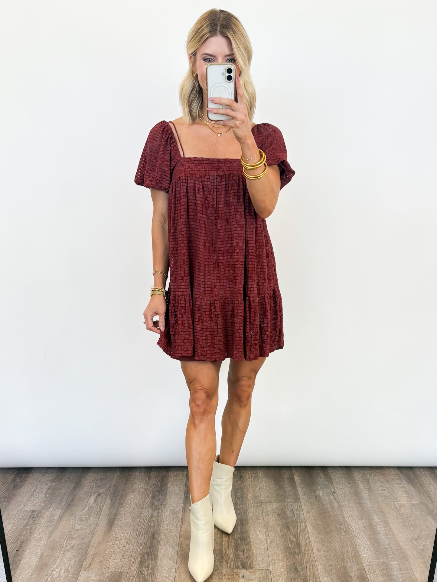 Rustic Charm Smocked Mini Dress