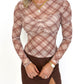 Rosewood Plaid Mesh Top