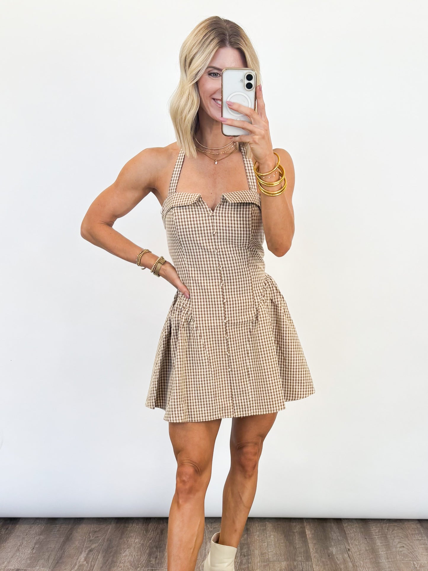Gingham Daydream Halter Dress
