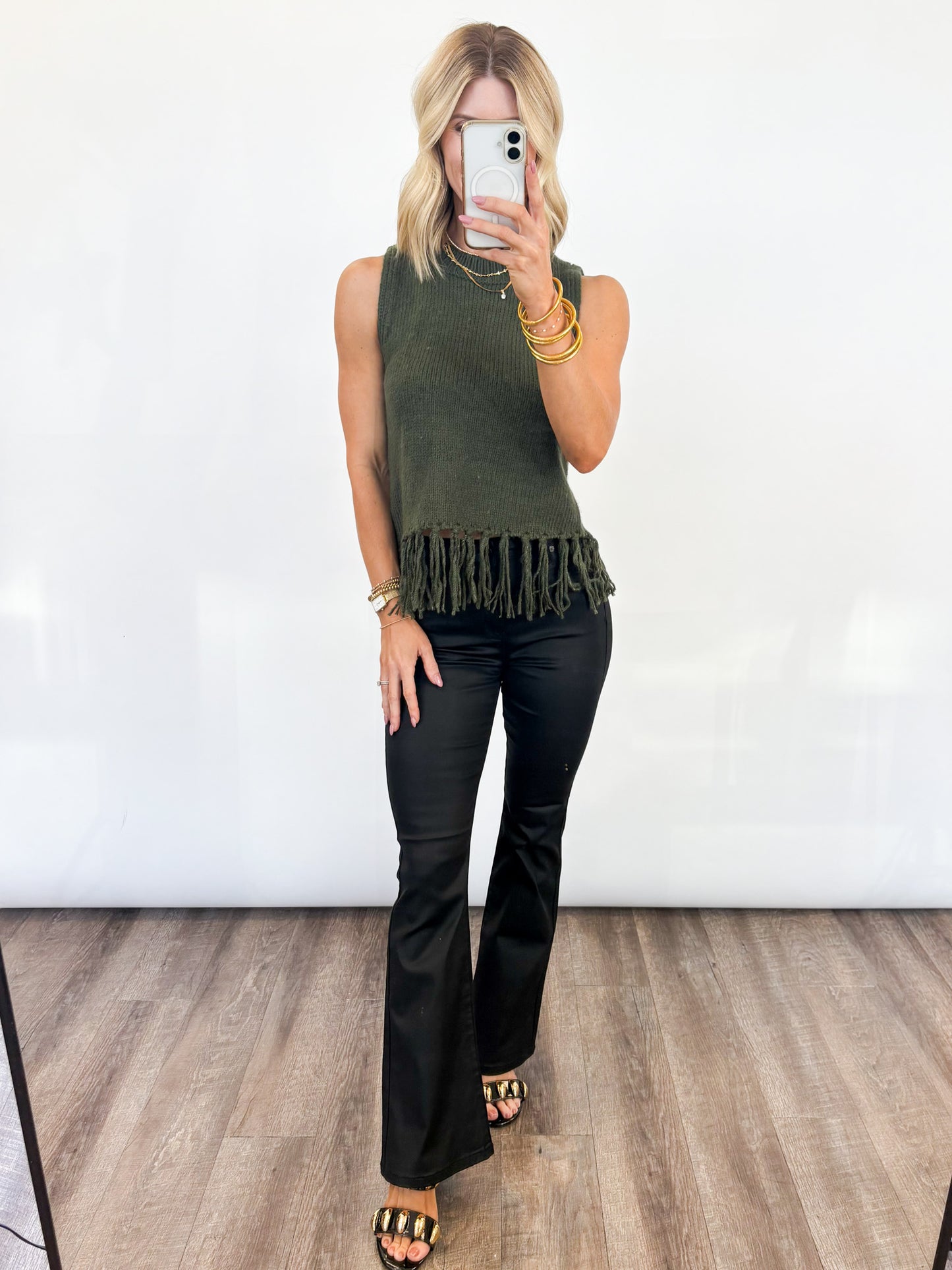 Fringe Edge Olive Knit Tank