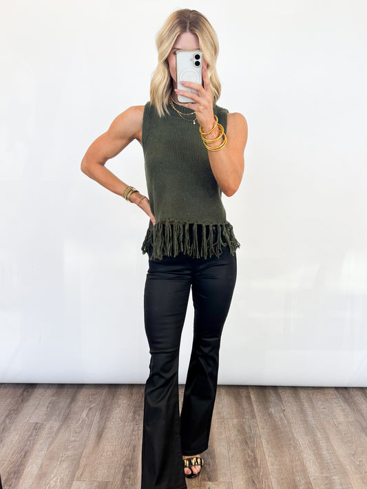 Fringe Edge Olive Knit Tank