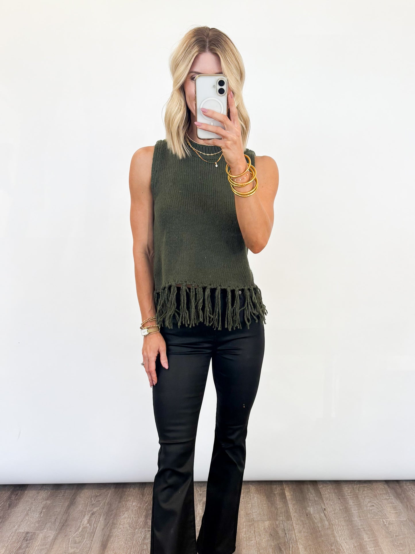 Fringe Edge Olive Knit Tank
