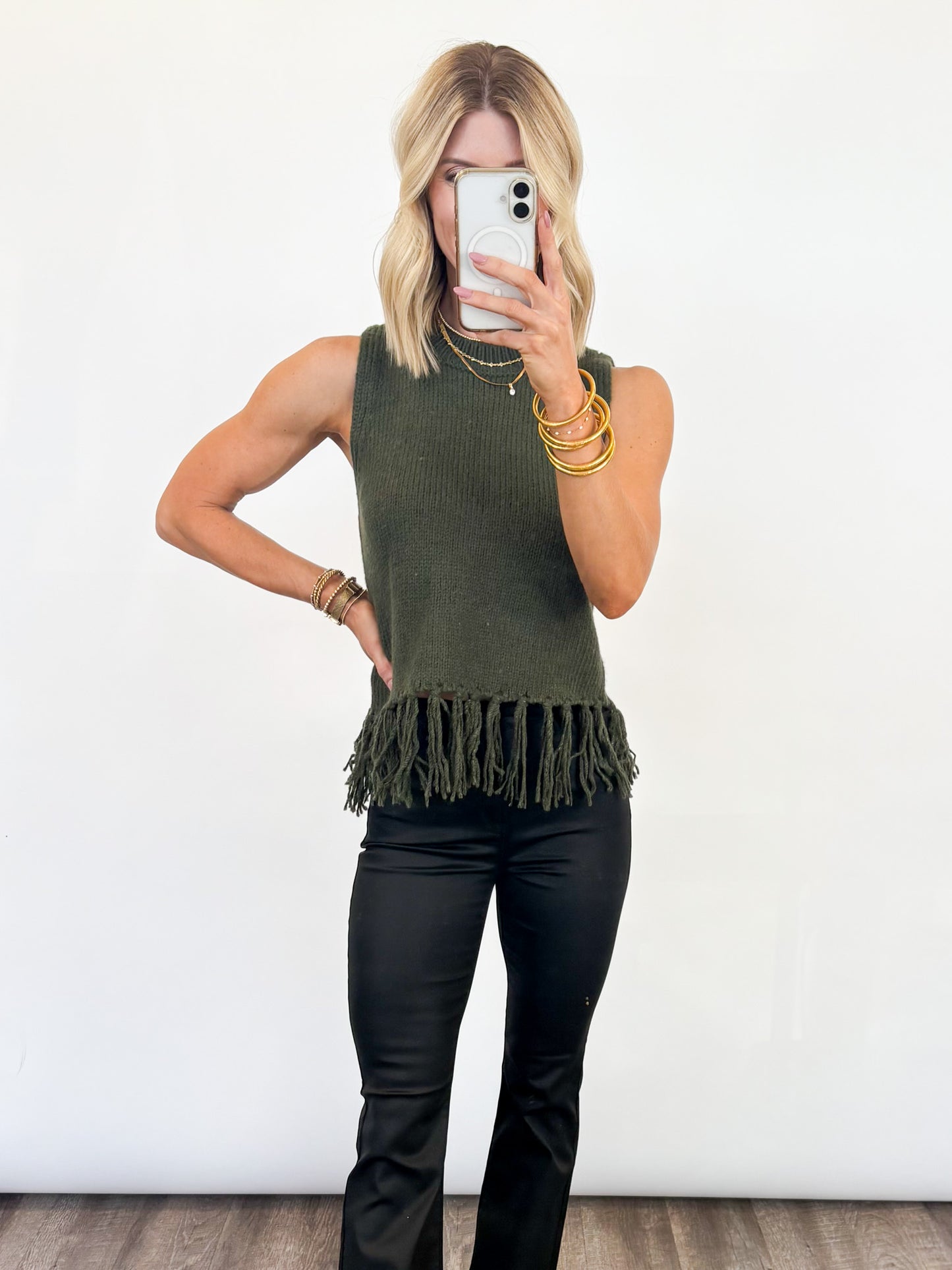 Fringe Edge Olive Knit Tank
