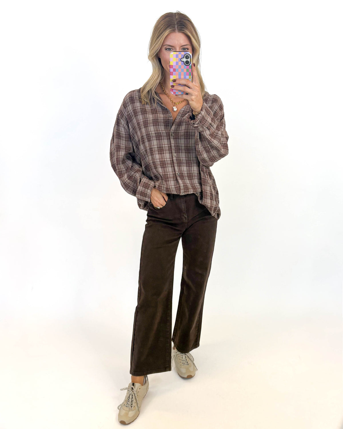 Coffee Run Plaid Top
