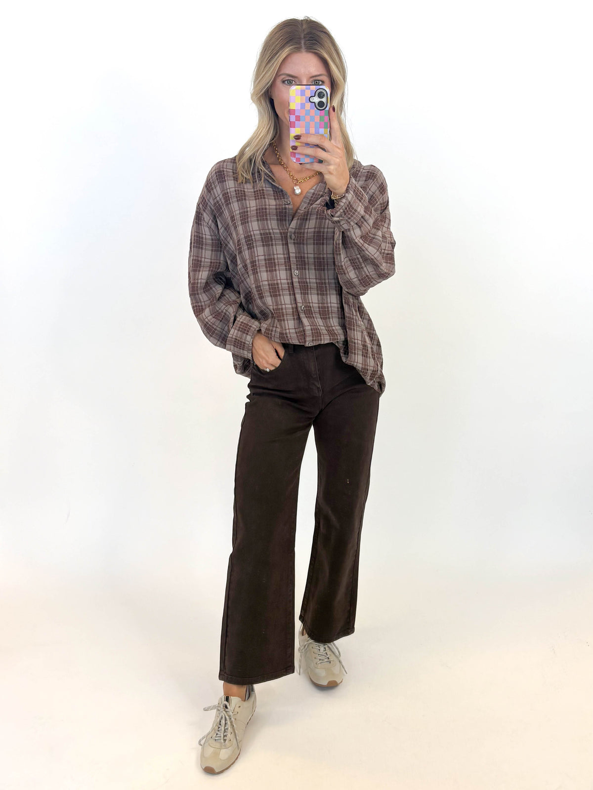 Coffee Run Plaid Top