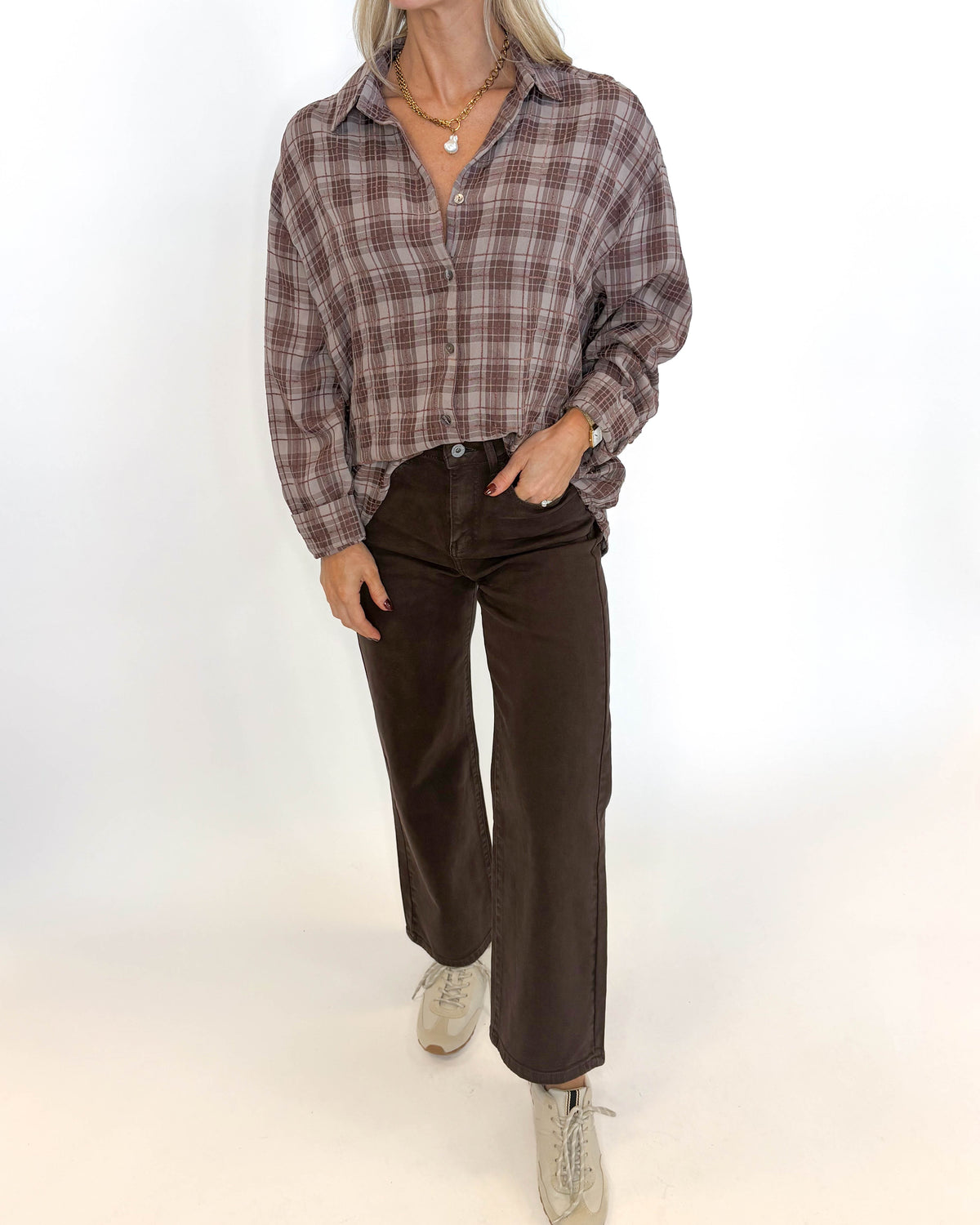 Coffee Run Plaid Top