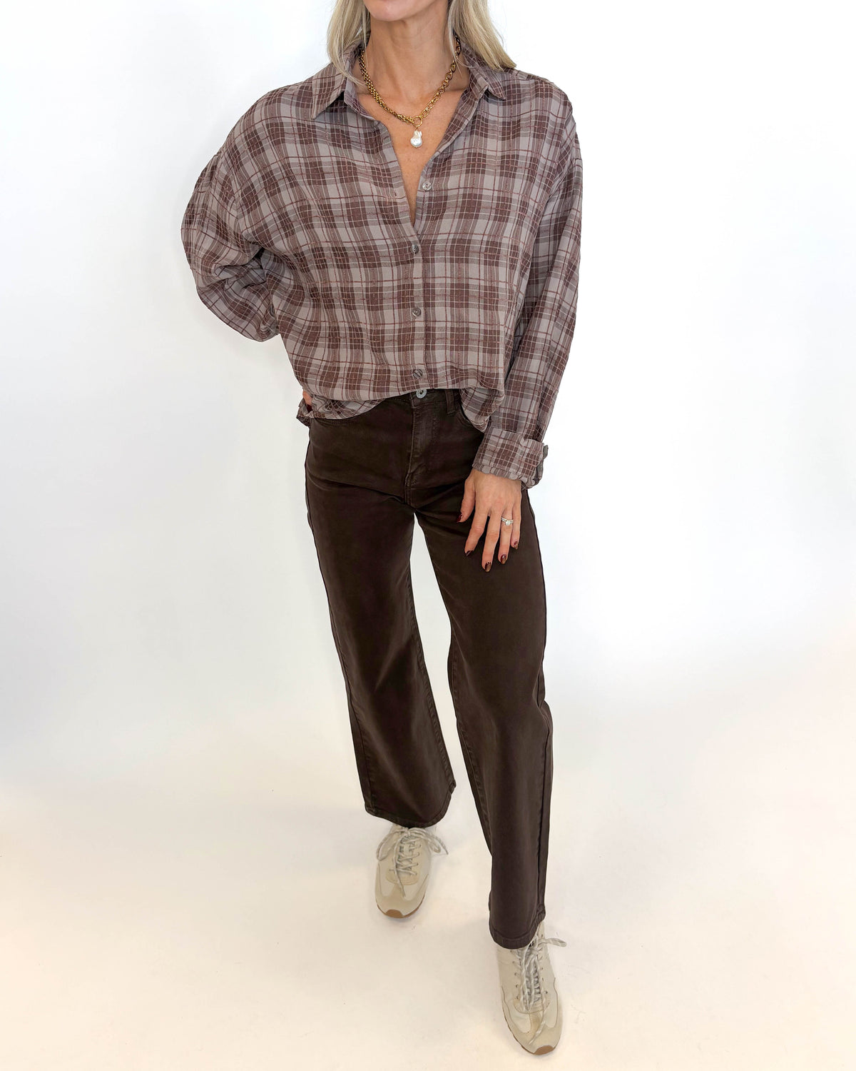 Coffee Run Plaid Top