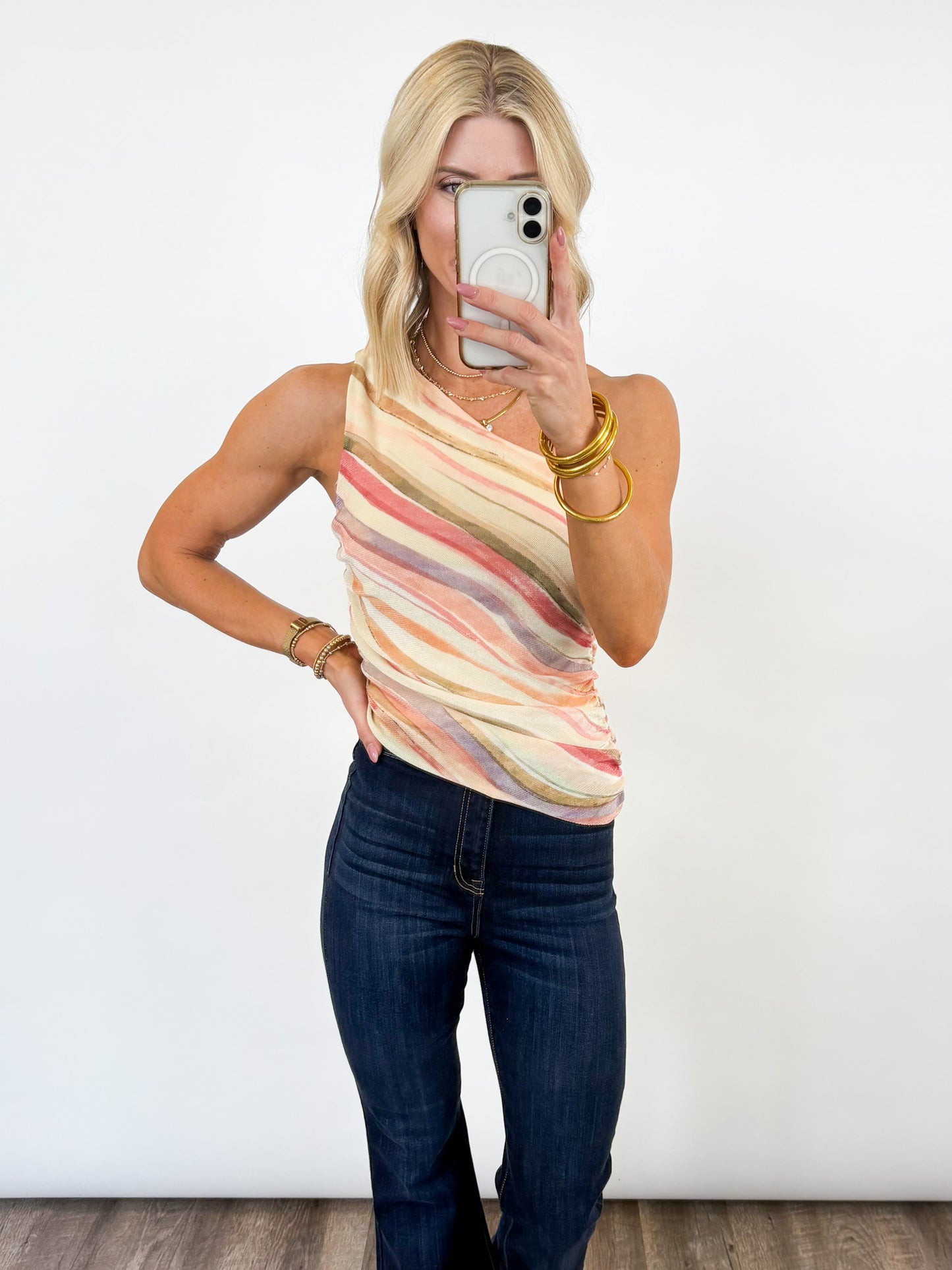 Sunset Striped One Shoulder Top