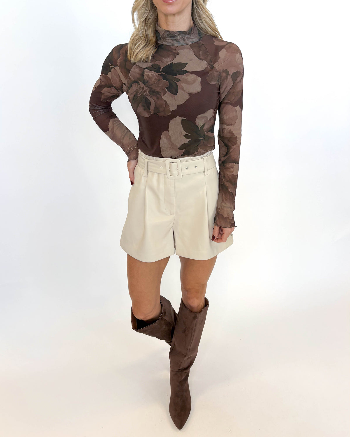 Mocha Floral Mesh Top