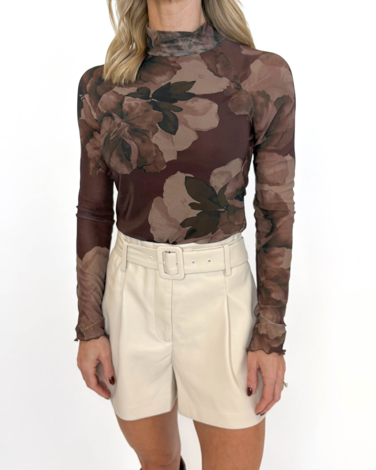 Mocha Floral Mesh Top