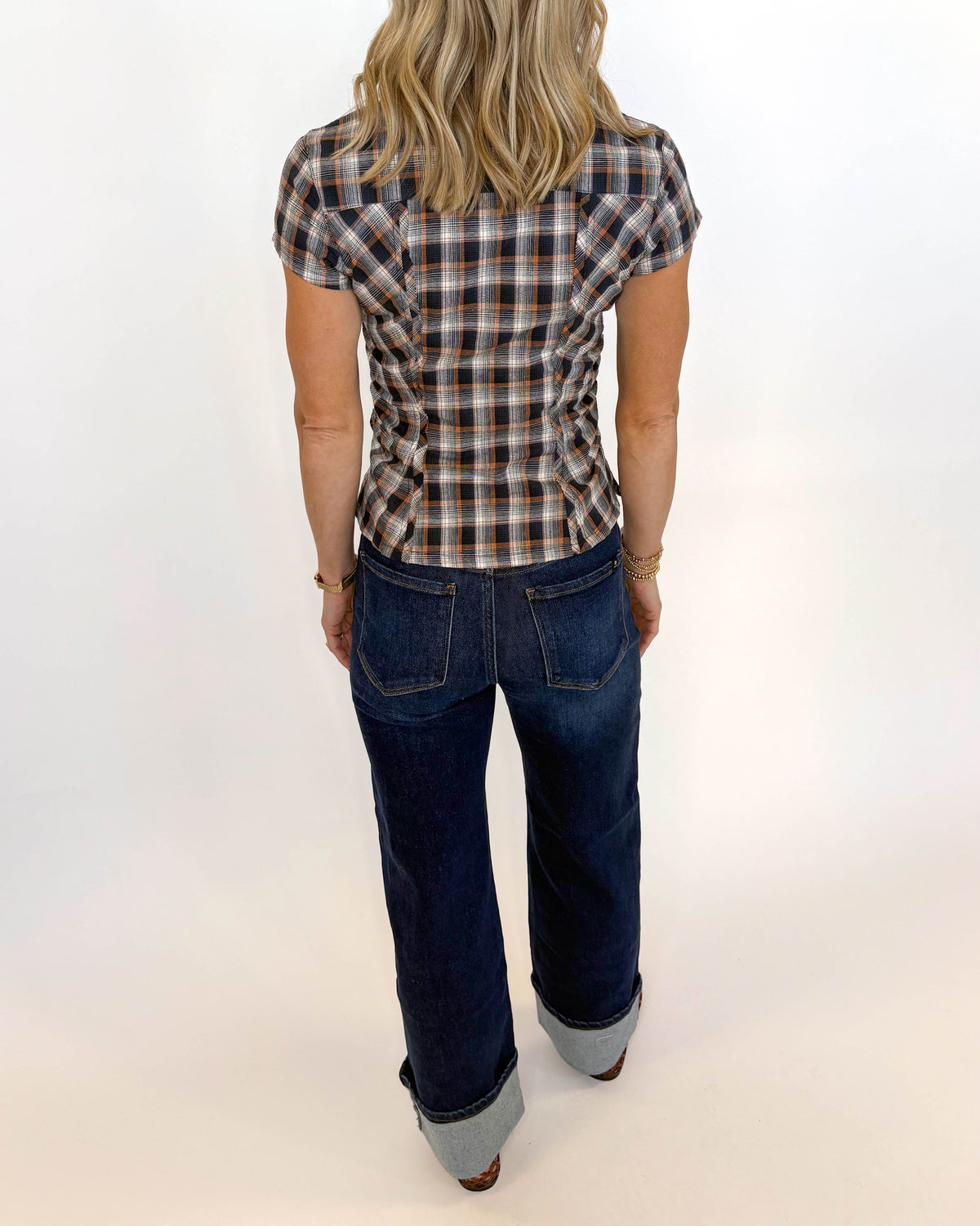 Bonfire Plaid Button-Up Top