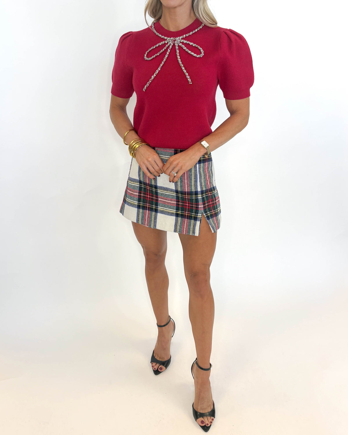 Holiday Cheer Plaid Skort - WHITE