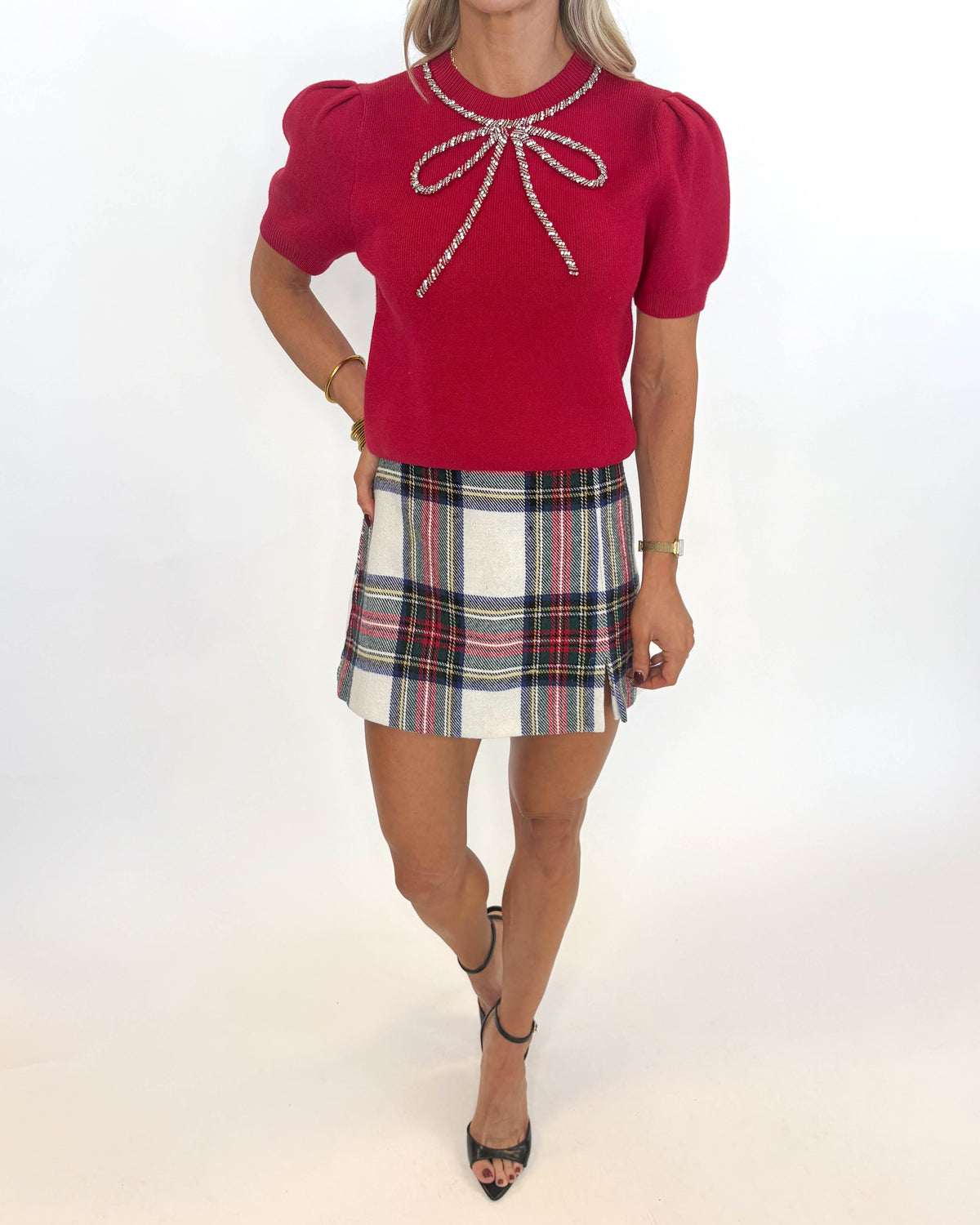 Holiday Cheer Plaid Skort - WHITE