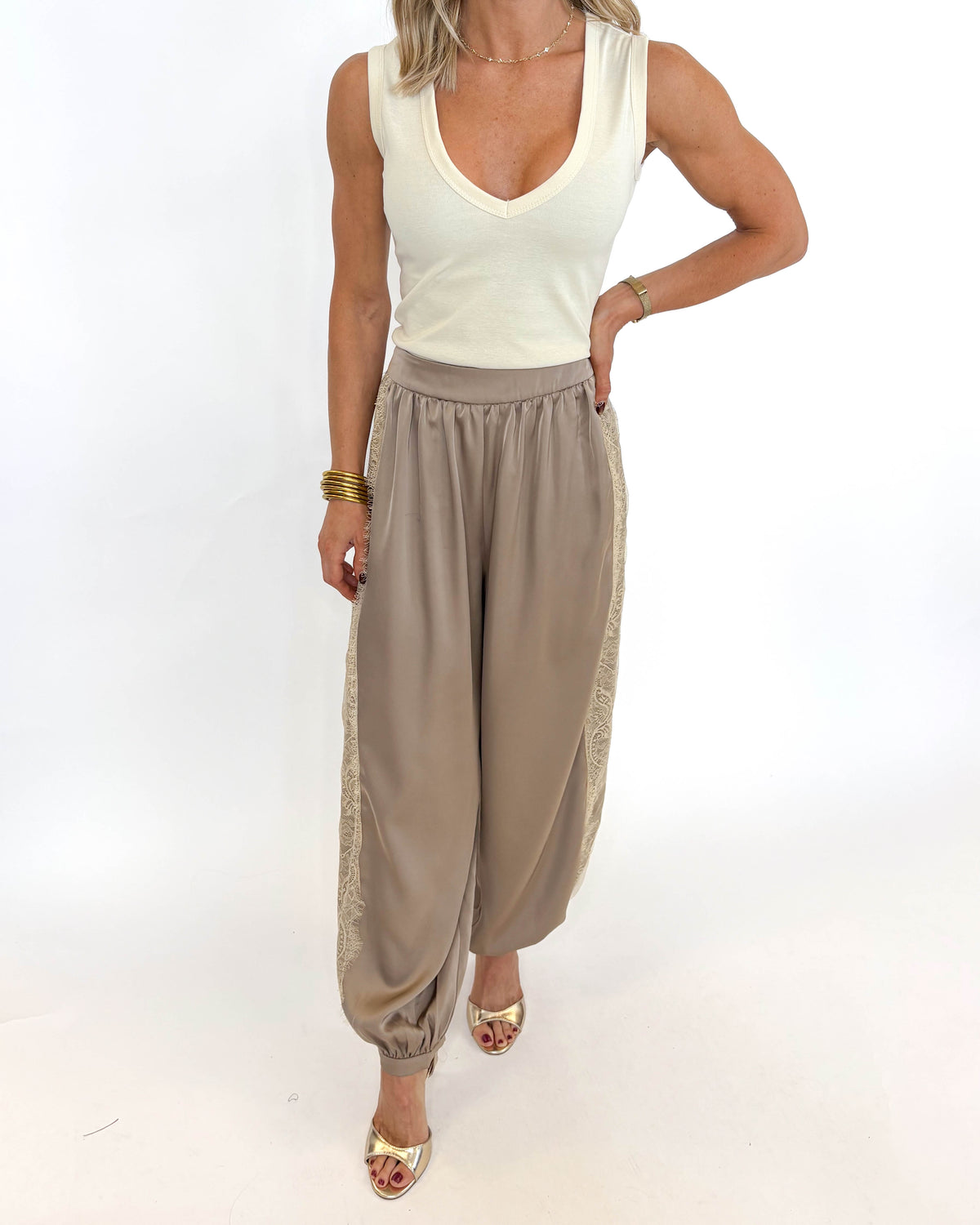 Lace Along Jogger Pants