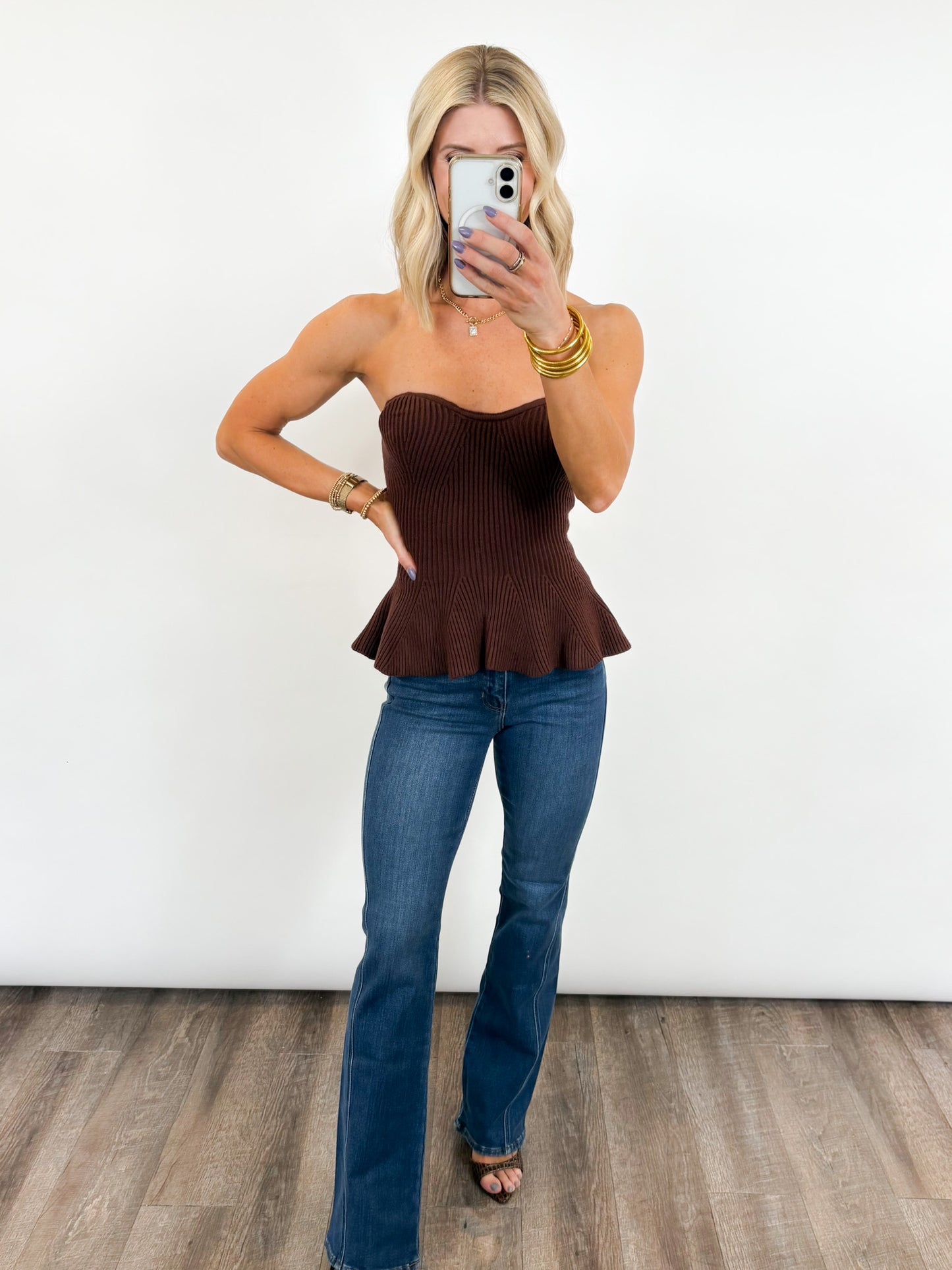 Sweetheart Ribbed Peplum Top - 2 COLORS