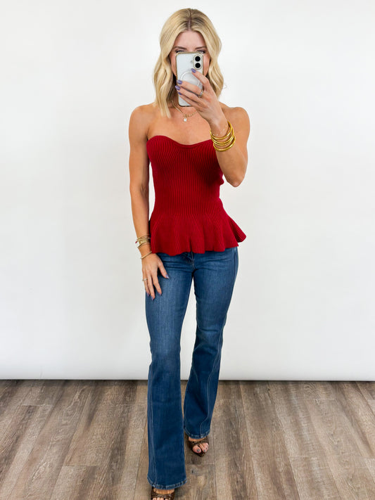 Sweetheart Ribbed Peplum Top - 2 COLORS