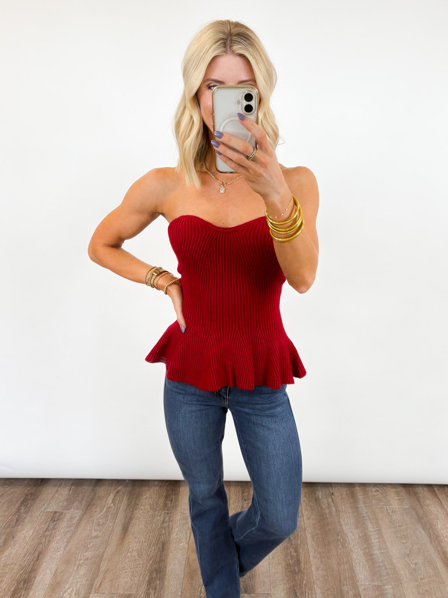 Sweetheart Ribbed Peplum Top - 2 COLORS