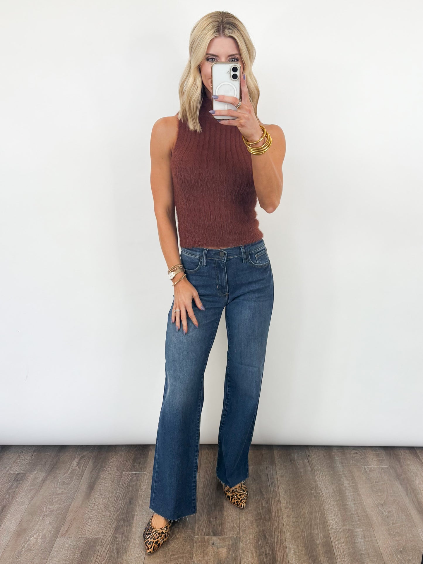 Cozy Mock Neck Tank - Brown