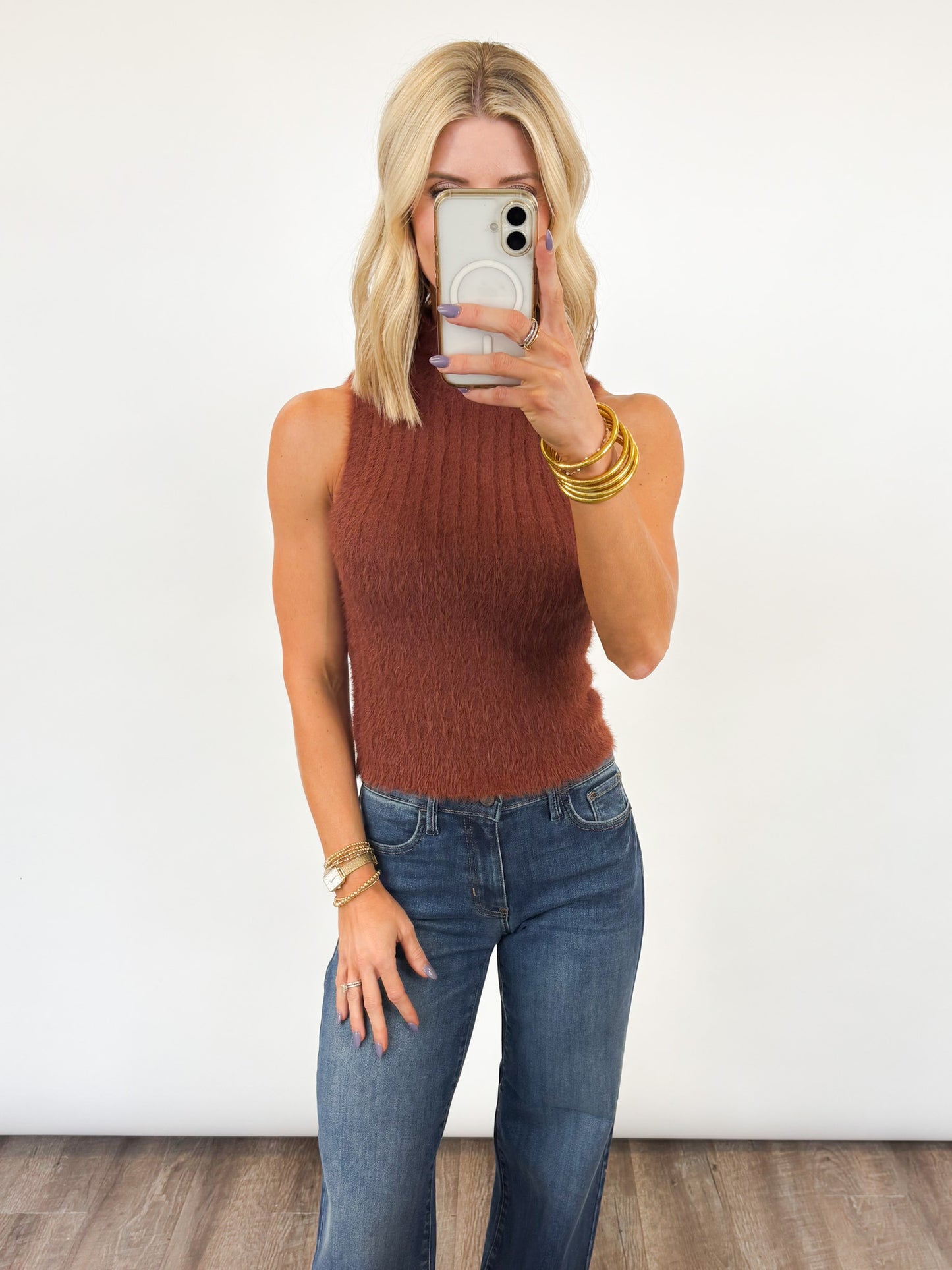 Cozy Mock Neck Tank - Brown