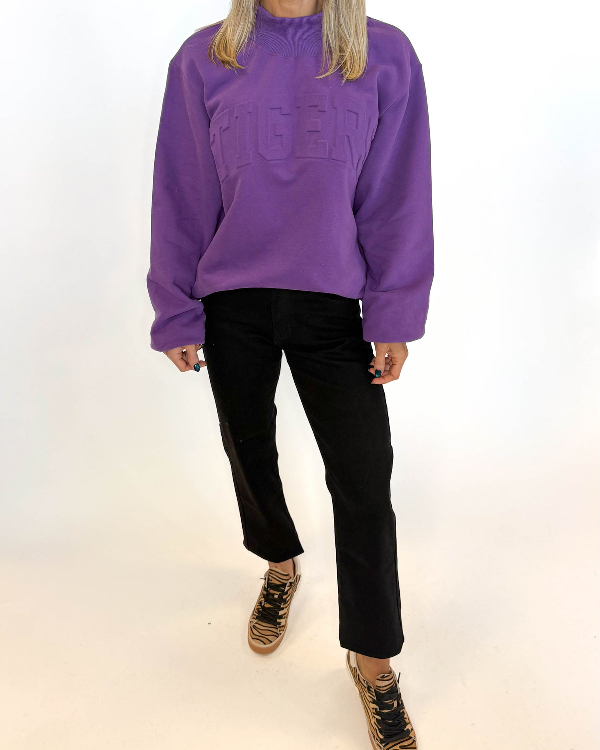 TIGERS Embossed Mock Neck