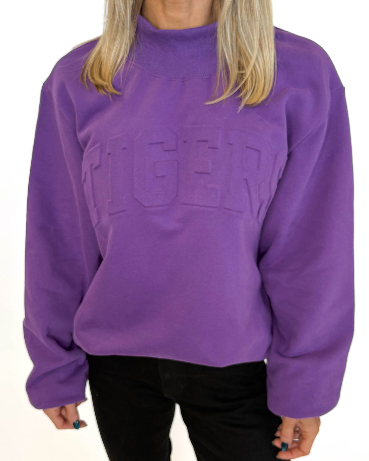 TIGERS Embossed Mock Neck