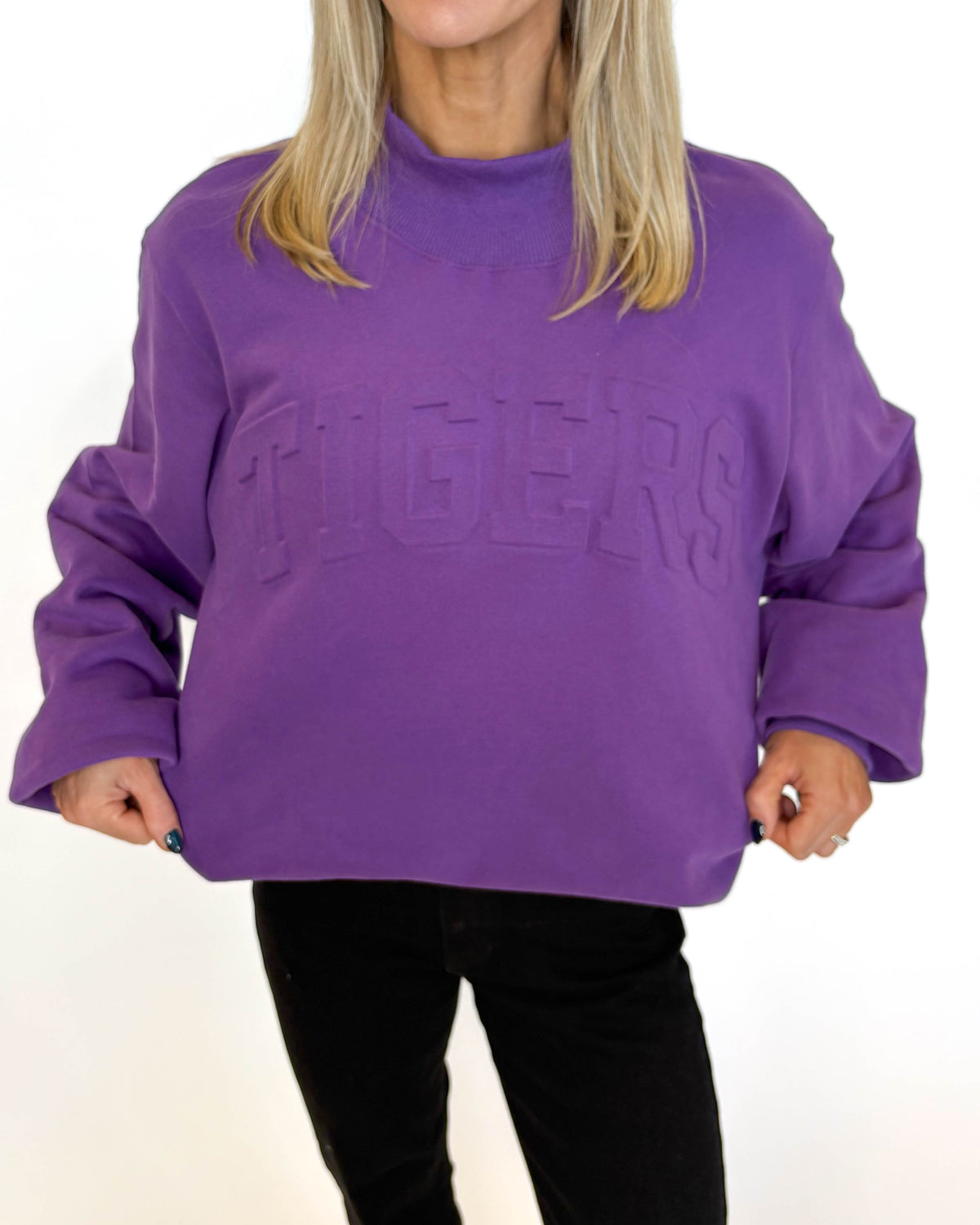 TIGERS Embossed Mock Neck