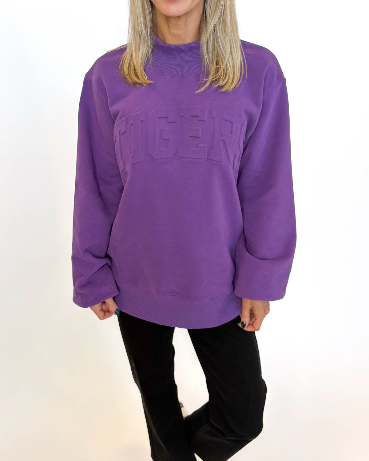 TIGERS Embossed Mock Neck