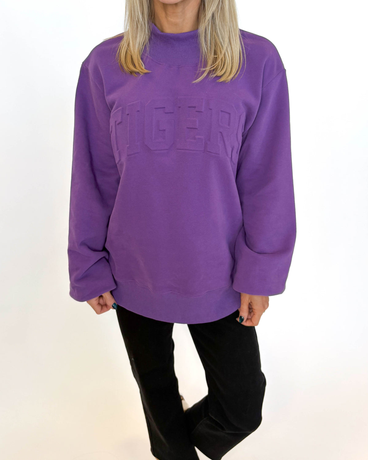 TIGERS Embossed Mock Neck