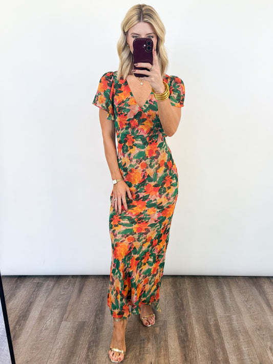Autumn Glow Floral Maxi Dress