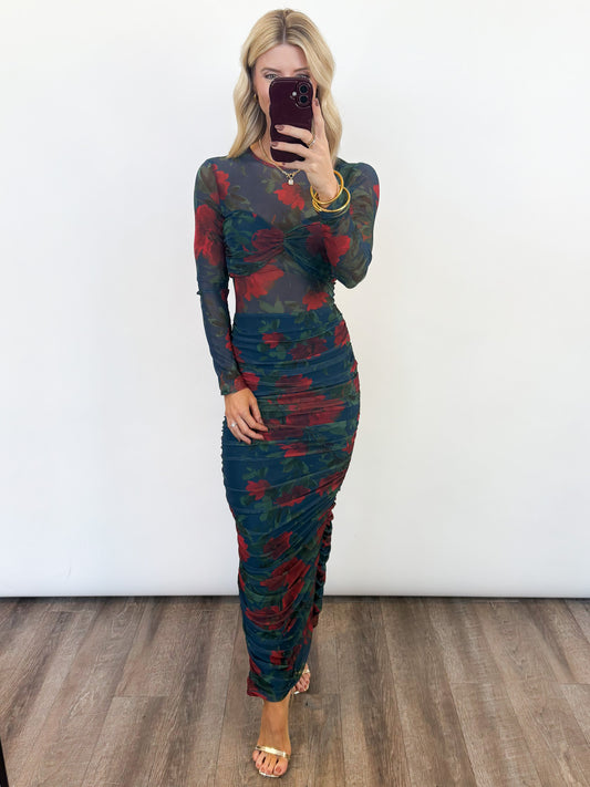 Midnight Bloom Mesh Maxi Dress