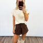 Faux Suede Chic Shorts – Brown