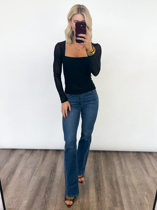 Midnight Mesh Ruched Top