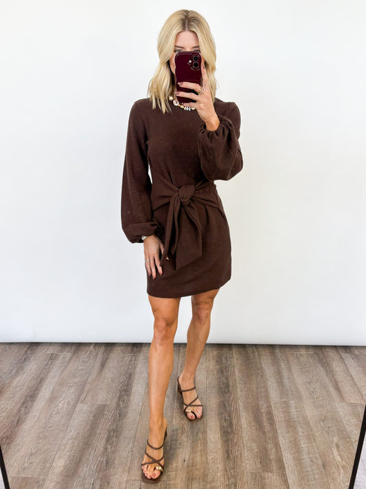 Mocha Tie-Front Knit Dress